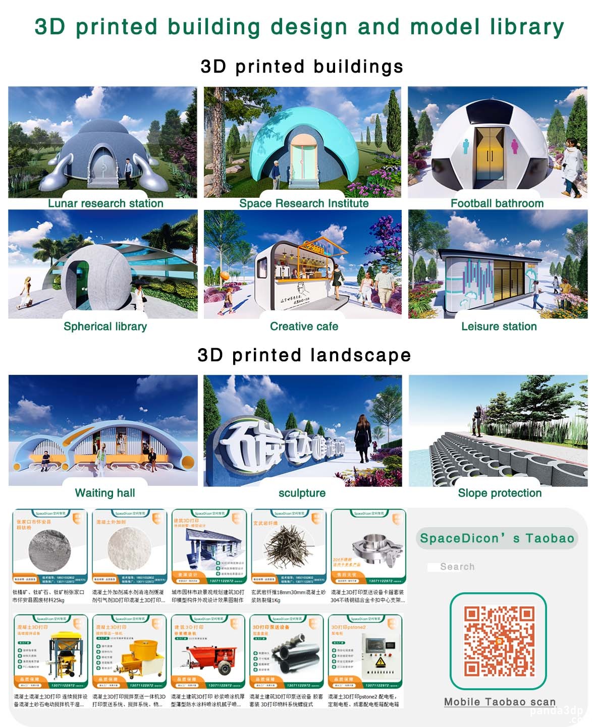 3D concrete printing robots, equipment and low-carbon materials